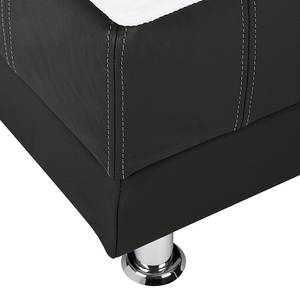 Lit boxspring Denver Cuir véritable Sans surmatelas - Noir - 140 x 200cm - D3 medium