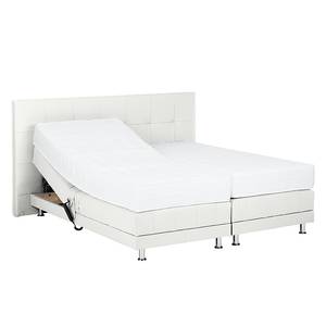 Lit boxspring Denver Cuir véritable Sans surmatelas - Blanc - 140 x 200cm - D3 medium