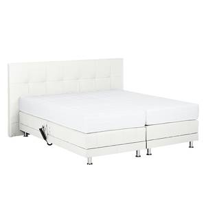 Lit boxspring Denver Cuir véritable Sans surmatelas - Blanc - 140 x 200cm - D3 medium