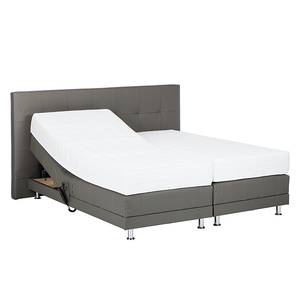 Lit boxspring Denver Cuir véritable Sans surmatelas - Gris - 160 x 200cm - D3 medium