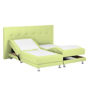 Boxspring Denver echt leer zonder topper - Lichtgroen - 200 x 200cm - H2 zacht