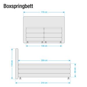 Lit boxspring Denver Cuir véritable Sans surmatelas - Gris - 140 x 200cm - D3 medium