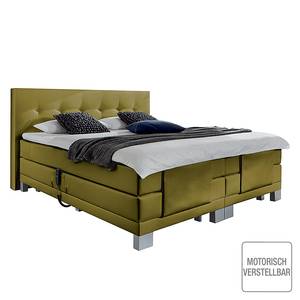 Boxspring Brilliant Night écru textile met motor - Olijfgroen - 180 x 200cm - H2 zacht