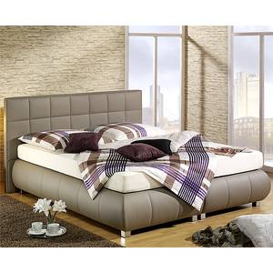 Boxspringbett Elay Kunstleder Kunstleder - Taupe - 140 x 200cm - Tonnentaschenfederkernmatratze - H3