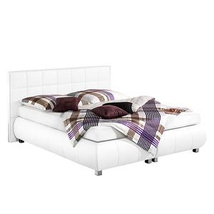 Lit boxspring Elay Cuir synthétique - Blanc - 100 x 200cm - Matelas de mousse froide - D3 medium