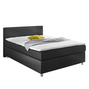 Lit boxspring Frimley (avec surmatelas) Tissu - Noir