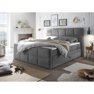 Lit boxspring Gimba Avec coffres de lit et surmatelas - Tissu - Gris