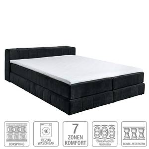 Boxspringbett Gowan Microvelours - inkl. Topper - Schwarz