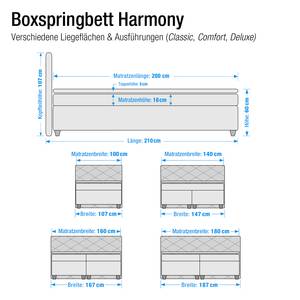 Boxspringbett Harmony Strukturstoff - Braun - 160 x 200cm - Tonnentaschenfederkernmatratze - H2 - Ohne Topper