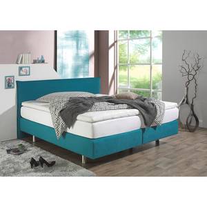 Lit boxspring Hedensted Microfibre - Turquoise - 160 x 200cm - Matelas à ressorts Bonnell - D2 souple