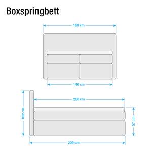 Boxspring Japura inclusief topper geweven stof - Donkergrijs - 140 x 200cm