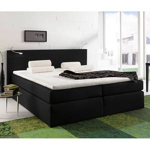 Boxspringbett Japura inklusive Topper Webstoff - Schwarz - 140 x 200cm