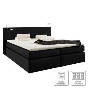 Boxspringbett Japura inklusive Topper Webstoff - Schwarz - 160 x 200cm