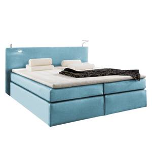 Lit capitonné Japura Avec surmatelas Tissu - Bleu jean - 180 x 200cm