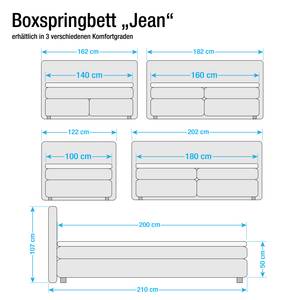 Lit Boxspring Jean Avec surmatelas - Tissu structuré - Anthracite - 140 x 200cm - Matelas de mousse froide - D2 souple