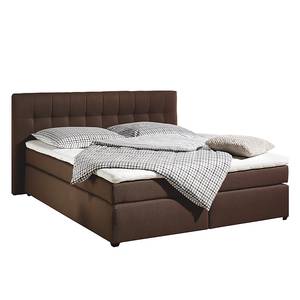 Lit Boxspring Jean Avec surmatelas - Tissu structuré - Marron - 100 x 200cm - Matelas à ressorts bombés ensachés - D2 souple