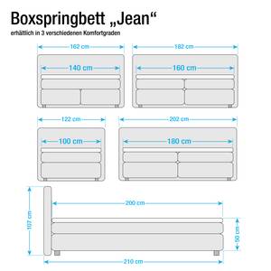 Lit Boxspring Jean Avec surmatelas - Tissu structuré - Crème - 100 x 200cm - Matelas à ressorts bombés ensachés - D2 souple