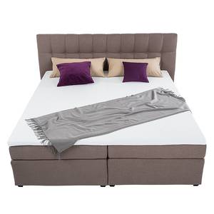 Lit Boxspring Jean Avec surmatelas - Tissu structuré - Taupe - 100 x 200cm - Matelas à ressorts Bonnell - D2 souple