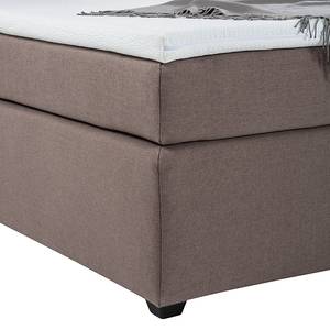 Lit Boxspring Jean Avec surmatelas - Tissu structuré - Taupe - 100 x 200cm - Matelas à ressorts Bonnell - D2 souple