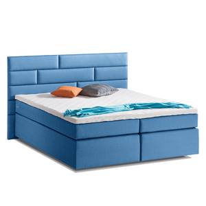 Lit boxspring Keys (avec surmatelas) Tissu structuré - 160 x 200cm - Bleu brillant - Bleu brillant - 160 x 200cm