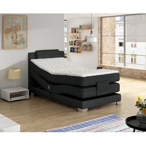 Lit boxspring Kinowo Réglage électrique - Tissu - Noir - 100 x 200cm