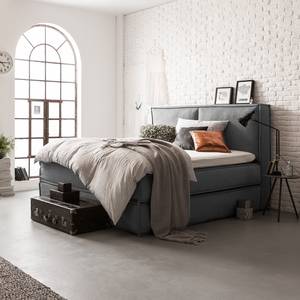 Boxspringbett Kinx Webstoff - Grau - 130 cm - 200 x 220 cm - Stoff KINX: Anthrazit - 160 x 220cm - 130 cm