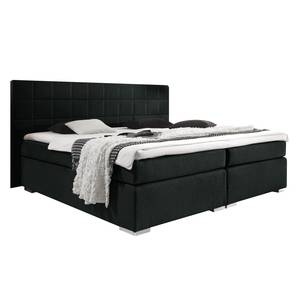 Lit capitonné Ledmore Avec surmatelas - Tissu - Noir - 140 x 200cm