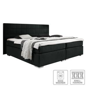 Boxspringbett Ledmore inklusive Topper Webstoff - Schwarz - 140 x 200cm