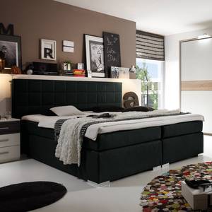 Lit capitonné Ledmore Avec surmatelas Tissu - Noir - 140 x 200cm