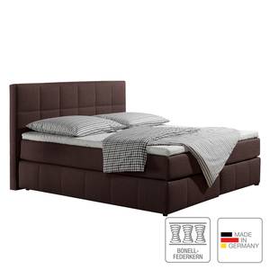 Letto boxspring Lifford Tessuto strutturato - Marrone - 100 x 200cm - Materasso a molle Bonnell - H2