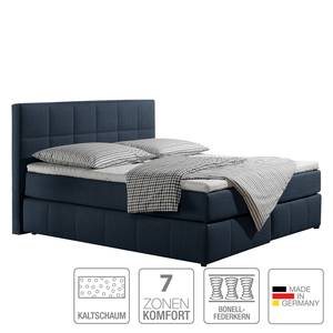 Lit capitonné Lifford Tissu structuré - Bleu jean - 100 x 200cm - Matelas de mousse froide - D2 souple