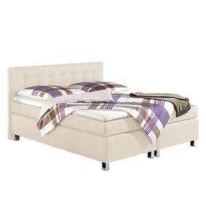 Lit boxspring Melody Surmatelas inclus - Tissu structuré - Ecru - 180 x 200cm - Matelas à ressorts ensachés - D2 souple - Sans surmatelas