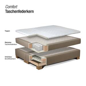 Boxspring Melody inclusief topper - structuurstof - Modder - 140 x 200cm - Ton-pocketveringmatras - H2 zacht - Koudschuimtopper