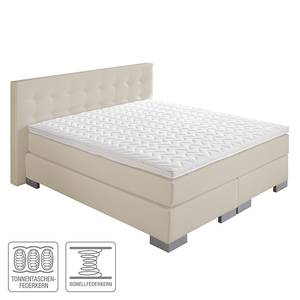 Lit boxspring Minette Imitation cuir - Ecru - 120 x 200cm - Matelas à ressorts bombés ensachés - D2 souple