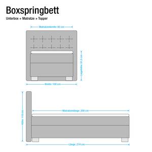 Boxspring Minette kunstleer - Ecrú - 80 x 200cm - Ton-pocketveringmatras - H2 zacht
