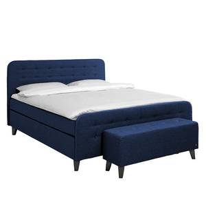 Boxspringbett Nordic XL Webstoff - Marineblau - 140 x 200cm - H3 - Ohne Topper