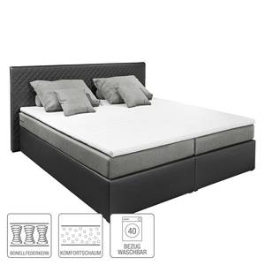 Lit boxspring Oakham (avec surmatelas) Imitation cuir / Tissu - Noir / Gris - 140 x 200cm