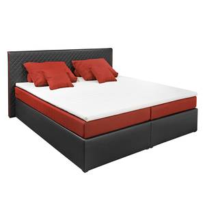 Lit boxspring Oakham (avec surmatelas) Imitation cuir / Tissu - Noir / Rouge - 140 x 200cm