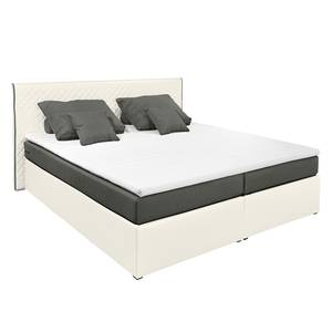 Boxspringbett Oakham (inklusive Topper) Kunstleder/Webstoff - Weiß / Anthrazit - 140 x 200cm