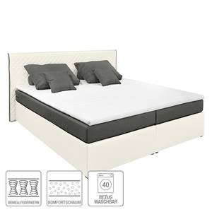 Boxspringbett Oakham (inklusive Topper) Kunstleder/Webstoff - Weiß / Anthrazit - 140 x 200cm