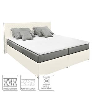 Lit boxspring Oakham (avec surmatelas) Imitation cuir / Tissu - Blanc / Gris - 180 x 200cm