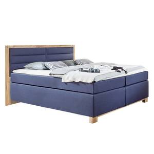 Boxspringbett Ohio Donkerblauw/Eiken planken look - Koudschuimtopper