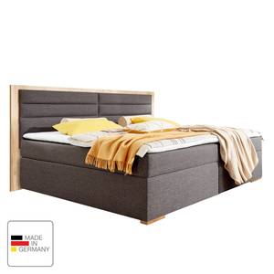 Gestoffeerd bed Orlando incl. topper & opbergruimte - antracietkleurig/eikenhouten planken-look