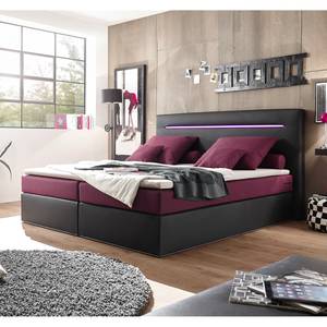 Boxspringbett Palang met verlichting en topper - kunstleer/geweven stof - Fuchsia/zwart - Fuchsia/zwart