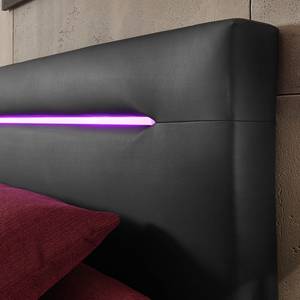 Boxspringbett Palang met verlichting en topper - kunstleer/geweven stof - Fuchsia/zwart