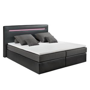 Lit boxspring Palang Avec éclairage et surmatelas - Imitation cuir / Tissu - Noir / Gris