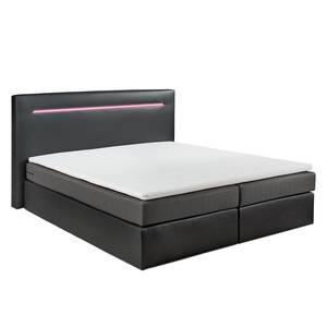 Boxspringbett Palang inkl. Beleuchtung & Topper - Kunstleder / Webstoff - Schwarz / Grau