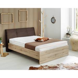 Boxspring Pitea San Remo eikenhouten look/bruine microvezel