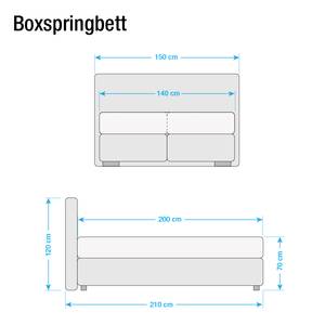 Lit boxspring Queens Tissu - Gris - 140 x 200cm - D2 souple