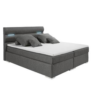 Lit boxspring Raha Avec éclairage et surmatelas - Tissu - Gris